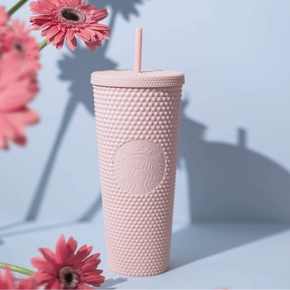 RARE Starbucks 2020 Matte Light Pink Studded 24 oz. Tumbler Cold Cup with Straw